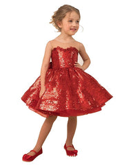 Red Ball Gown Tulle Sequin Sleeveless Flower Girl Dresses