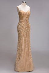 Mermaid Strapless Sweetheart Long Sequined Formal Evening Dresses with Beads