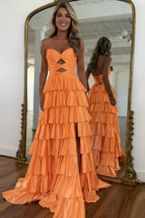 Sweetheart A-line Strapless Sleeveless Long Prom Dress with Split