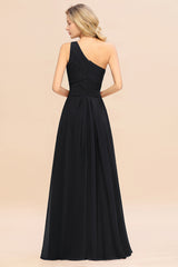 Elegant A-line Chiffon Ruffles One Shoulder Long Bridesmaid Dress