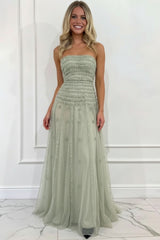 Elegant Strapless Sleeveless A-line Prom Dress with Appliques