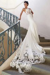 Long Mermaid Spaghetti Strap Sweetheart Lace Backless Wedding Dresses