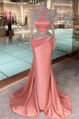 Satin Long Sleeves Mermaid Prom Dress with Rhinestones