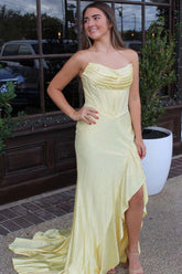 Strapless Sleeveless Sequined Mermaid Prom Dress with Split