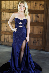 Sparkly Strapless Long Mermaid Prom Dress with Beading