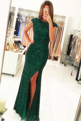 Sparkly Long Sequins Floor Length Backless Mermaid Prom Dress With Side Slit