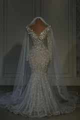 Luxury Long Mermaid Sweetheart Sequined Wedding Dresses with Sleeves