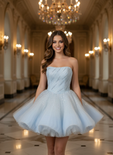Beautiful Blue Strapless Ball Gown Homecoming Dress with Beaded