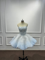 Beautiful Blue Strapless Ball Gown Homecoming Dress with Beaded