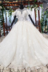 Gorgeous Ball Gown Long Tulle Lace Wedding Dress	 with Sleeves