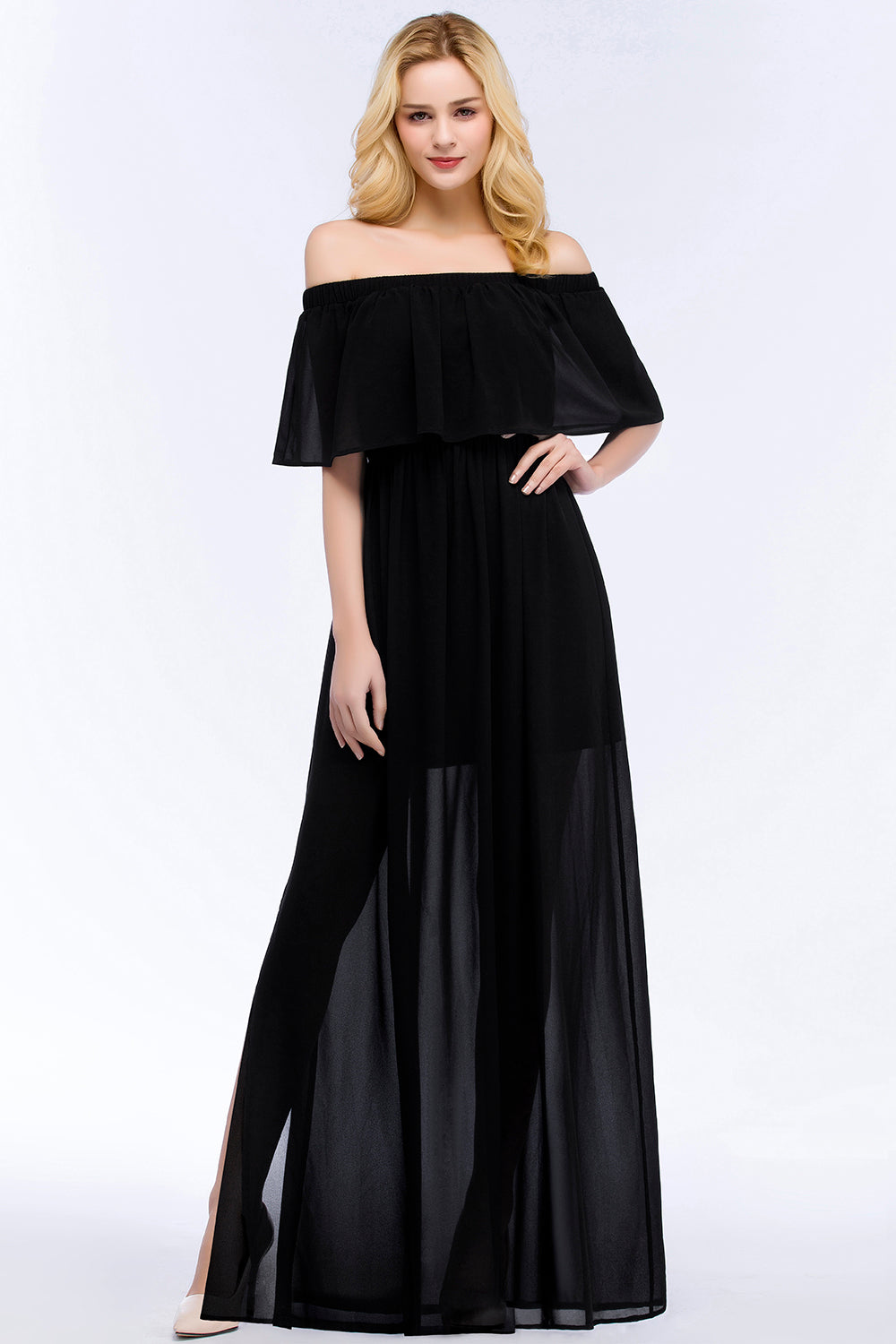 Elegant A-Line Chiffon Off the Shoulder Sleeveless Floor Length Bridesmaid Dresses