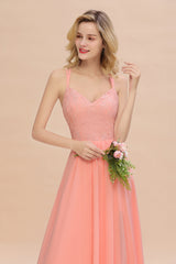 Beautiful A-Line Chiffon Spaghetti Straps Sweetheart Floor Length Split Bridesmaid Dress