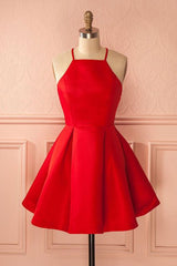 Short Red A-line Satin Prom Dress