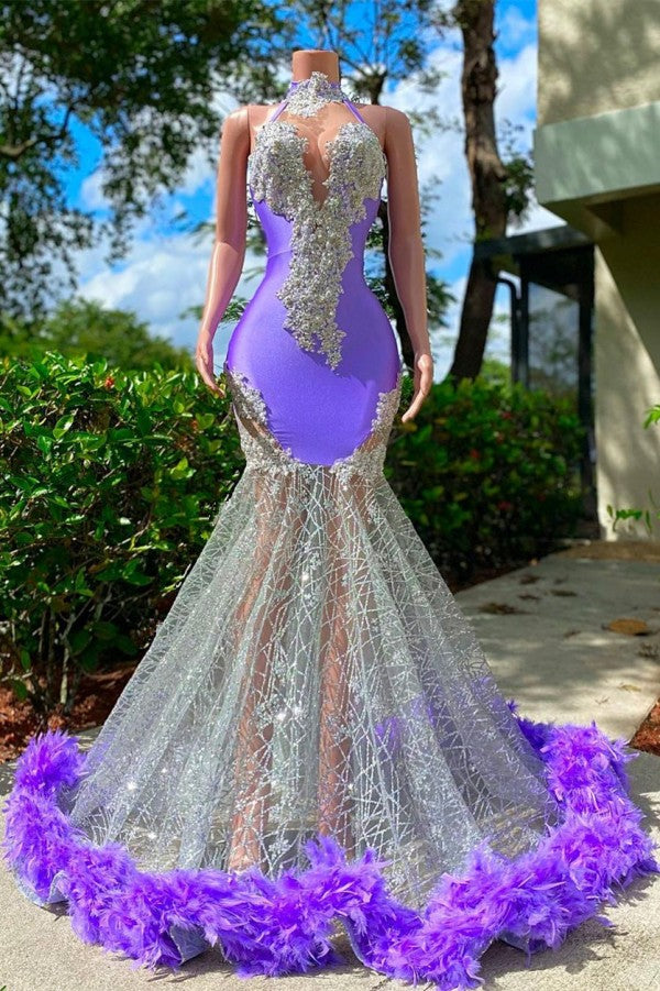 Charming Long Mermaid Halter Satin Tulle Prom Dress