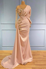 Mermaid V-neck Long Sleeves Satin Floor length Formal Evening Dress
