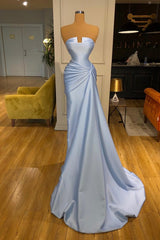 Elegant Long Mermaid Strapless Satin Formal Prom Dresses
