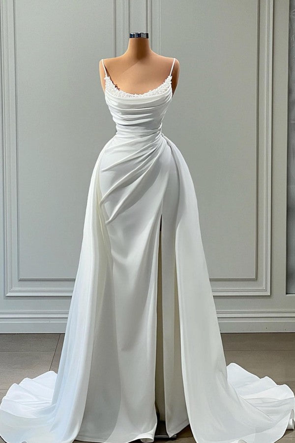 Long Mermaid Spaghetti Strap Sleeveless Floor Length Prom Dress with Ruffles