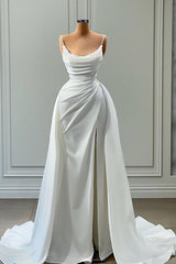 Long Mermaid Spaghetti Strap Sleeveless Floor Length Prom Dress with Ruffles