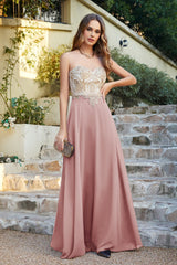 Gorgeous Long A-line Chiffon Lace Sleeveless Formal Evening Dresses