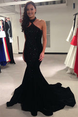 Long High Neck Sequin Mermaid Black Prom Dress