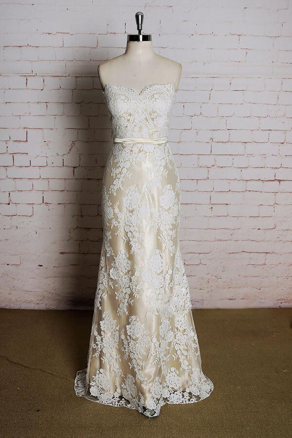 Strapless Appliques Tulle Long Mermaid Wedding Dress