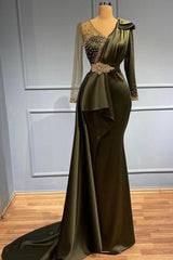 V-neck Long Sleeves Beading Ruffles Floor Length Mermaid Formal Dress