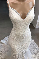 Elegant Long Sweetheart Open Back Appliques Lace Tulle Mermaid Wedding Dress