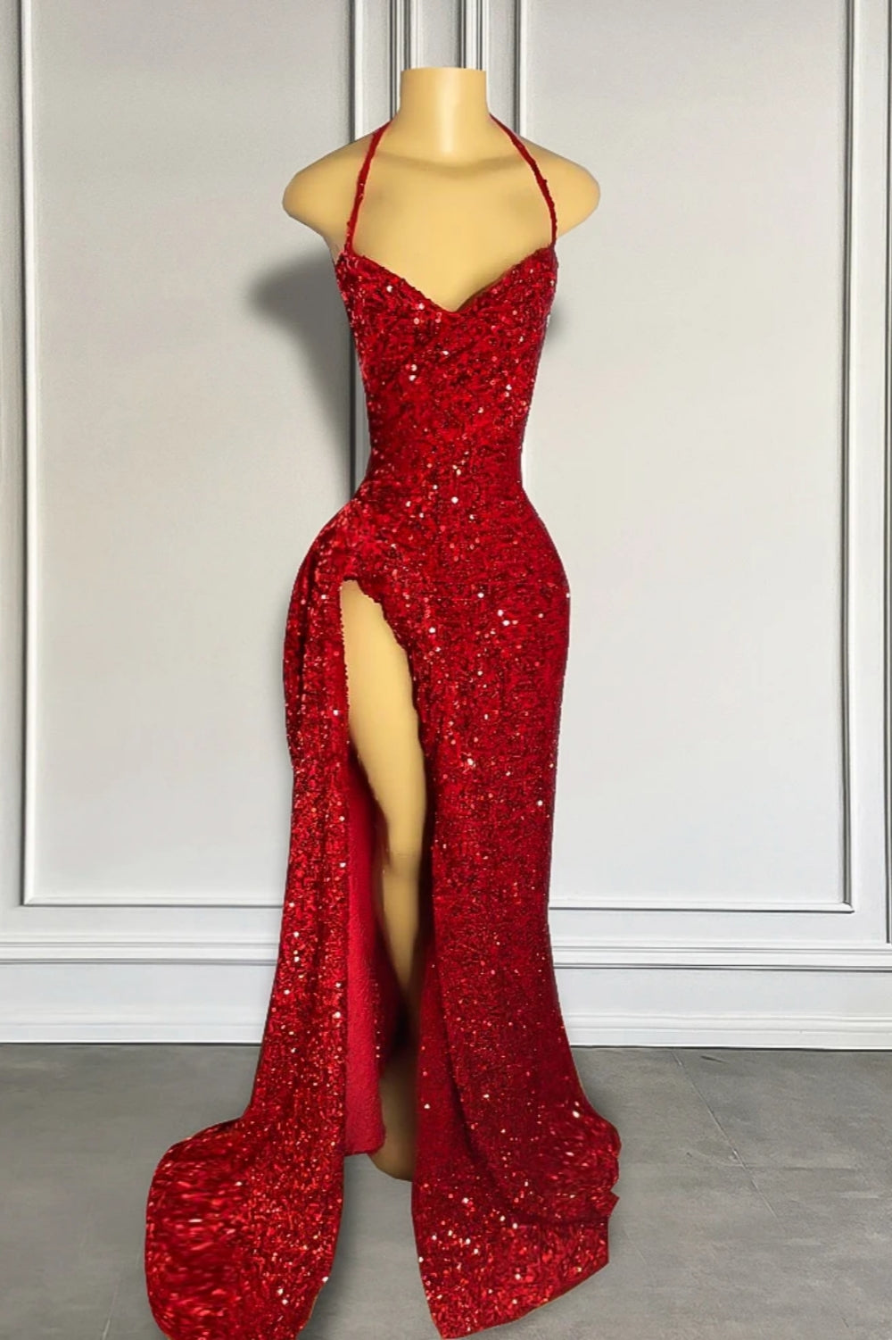 Long Mermaid Sequined Backless Formal Prom Dress with Slit