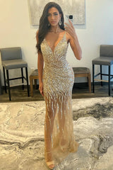 Long Mermaid Tulle Spaghetti Straps V-Ncek Backless Prom Dress