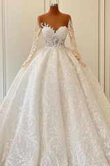 Gorgeous Long Ball Gown Sweetheart Floral Pattern Wedding Dresses with Sleeves