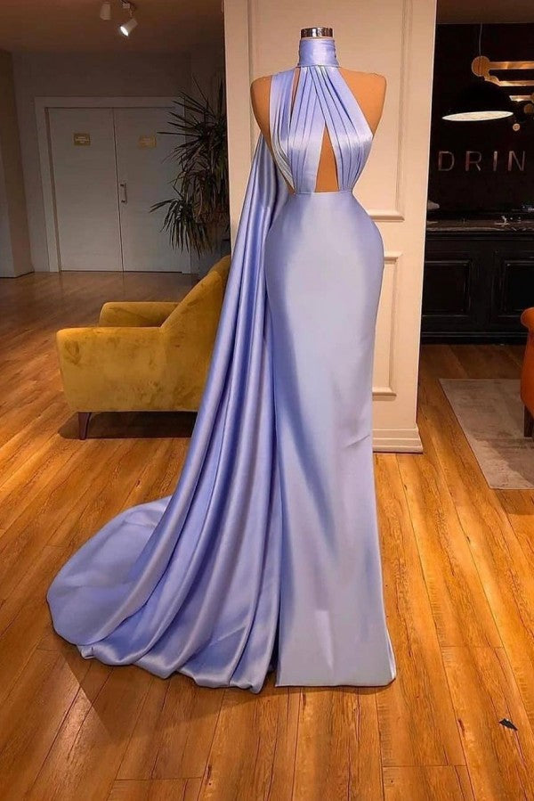 Long Halter Sleeveless Floor Length Mermaid Prom Dresses With Ruffles