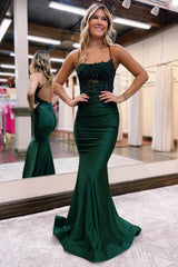 Long Mermaid Strapless Spaghetti Straps Lace Backless Formal Prom Dress