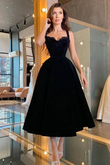 Modest Short A-line Sweetheart Velvet Black Prom Party Dress