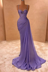 Long Spaghetti Straps Mermaid Prom Dress with Beads