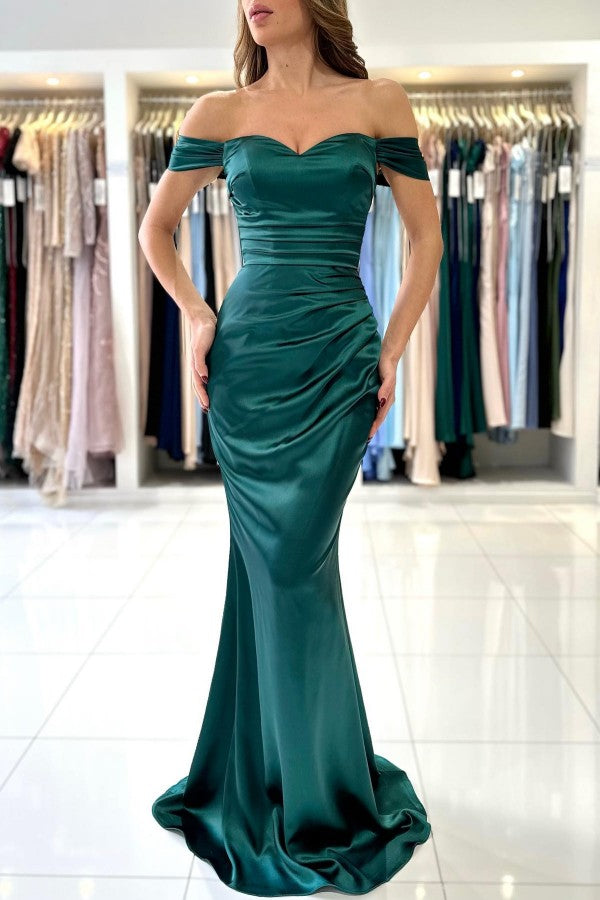 Beautiful Long Mermaid Off the Shoulder Satin Formal Prom Dresses
