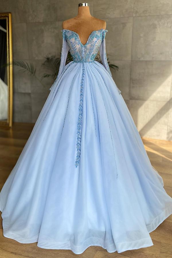 Sweetheart Long Sleeves Tulle Formal Prom Dress
