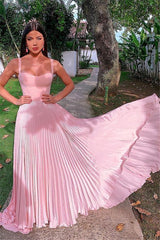 Long A-line Straps Ruffles Sweetheart Prom Dress
