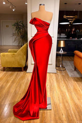 Gorgeous Red Long Mermaid Strapless Sleeveless Satin Prom Dress
