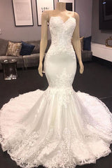 Luxury Long Sweetheart Appliques Lace Mermaid Wedding Dress
