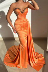 Long Sweetheart Mermaid Satin Prom Dress with Beads