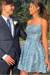 Beautiful Spaghetti Straps A-line Appliques Lace Ruffles Short Homecoming Dresses