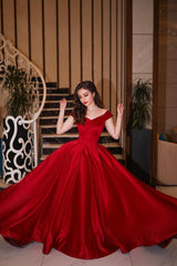 Elegant Long A-line Off the Shoulder Satin Floor length Prom Dress