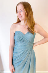 Long Sweetheart Ruched Backless Floor Length Sequins Mermaid Prom Dress
