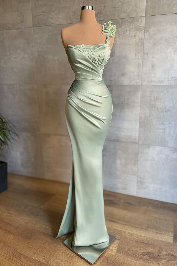 Long One Shoulder Appliques Ruffles Floor Length Mermaid Prom Dress