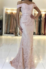 Long Mermaid Off the Shoulder Tulle Appliques Lace Formal Prom Dresses