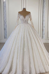 Gorgeous Lace Long Beads Ball Gown Tulle Wedding Dress	 with Long Sleeves
