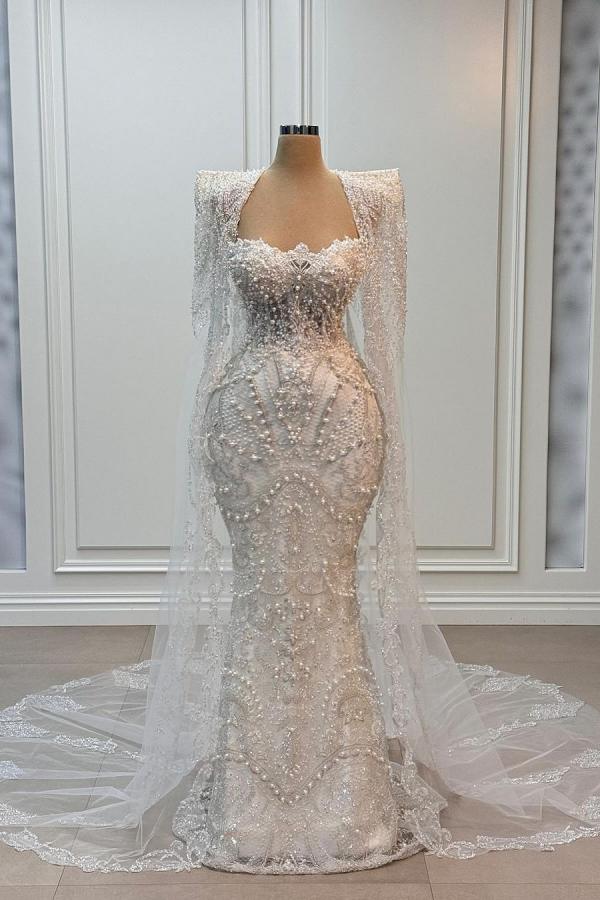 Long Mermaid Sweetheart Beads Appliques Lace Wedding Dress