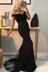 Long Sweetheart Off the Shoulder Backless Mermaid Black Prom Dress