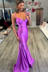Long Spaghetti Straps Open Back Floor Length Mermaid Prom Dress