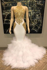 Long Mermaid High Neck Satin Floor Length Formal Prom Dress